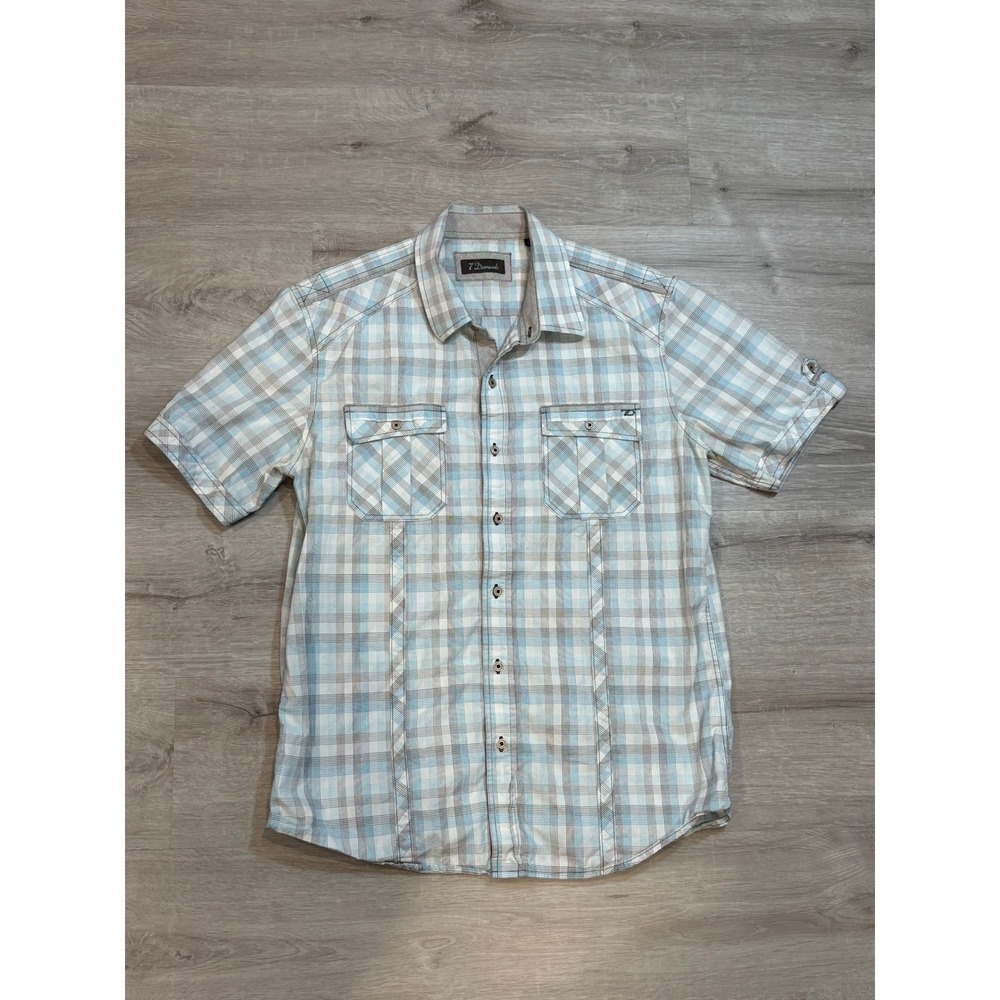 7 Diamonds Plaid Shirt Short Sleeve Button Up‎ Casual Menswear Large